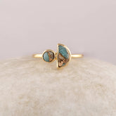Copper Amazonite Silver Ring, 925 Sterling Silver Ring, Gold Plated Halfmoon Multi Gemstone Ring, Statement Ring, Handmade Ring For Women